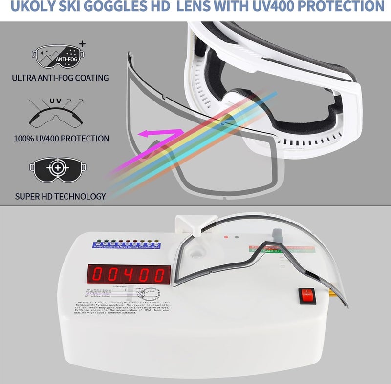 Ukoly Ski/Snowboard Goggles for Men Women, Snow Goggles HD Lens Anti-Fog Coating OTG Design UV400 Protection Windproof - Image 2